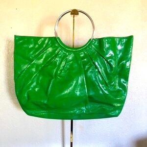 Vintage Vibrant Green Crescent Tote with Metal Handle